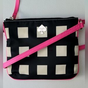 Kate Spade Unique Black/Cream Checkered Crossbody Bag with Pink Strap